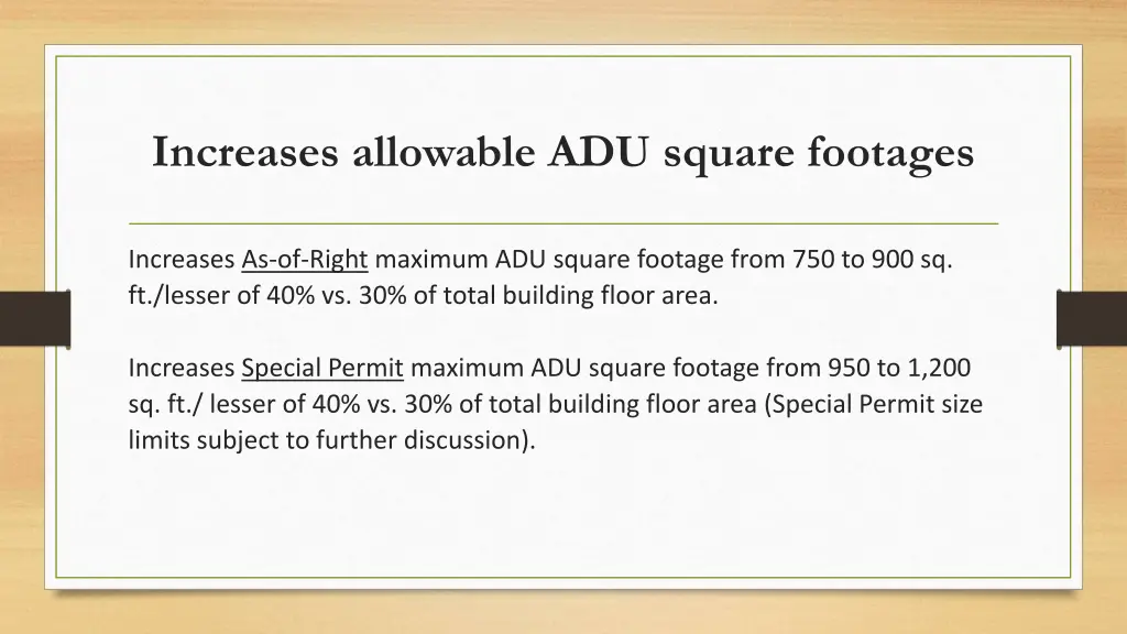 increases allowable adu square footages