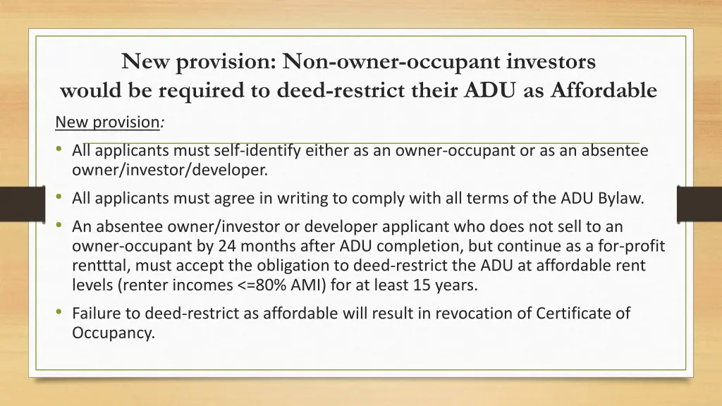 new provision non owner occupant investors would