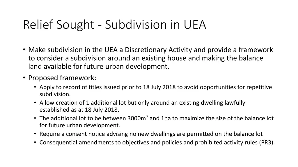 relief sought subdivision in uea