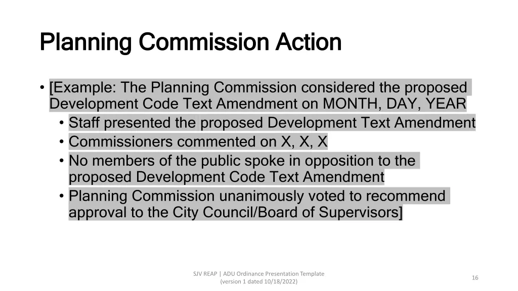 planning commission action planning commission