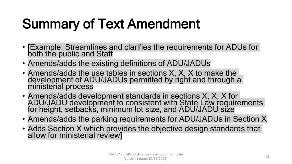 summary of text amendment summary of text 1