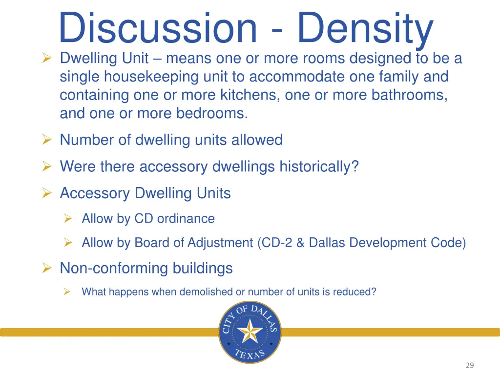 discussion density dwelling unit means