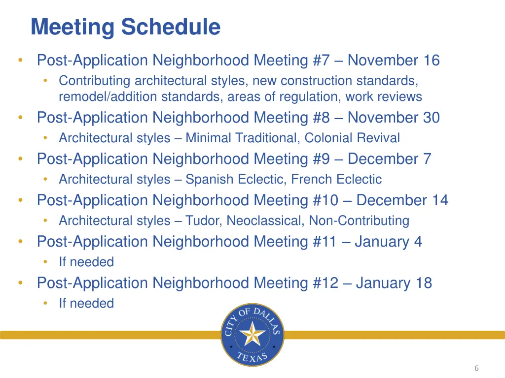 meeting schedule