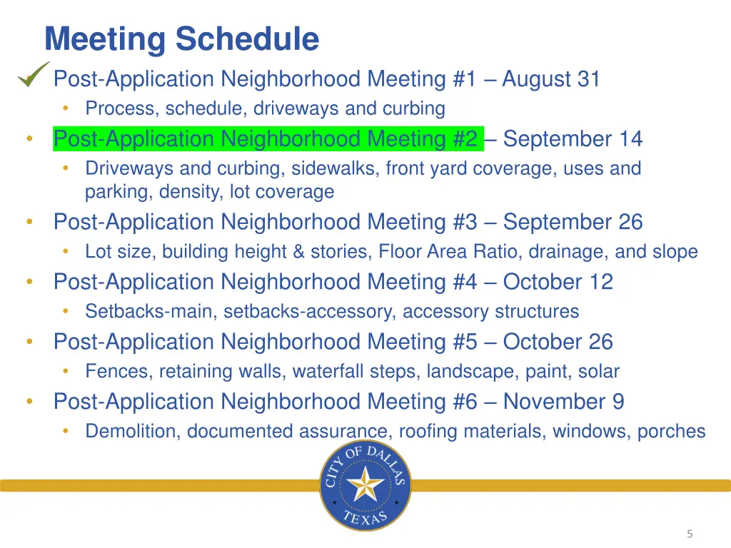 meeting schedule post application neighborhood