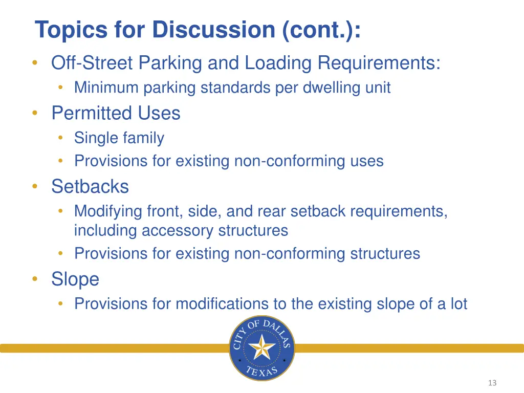 topics for discussion cont off street parking