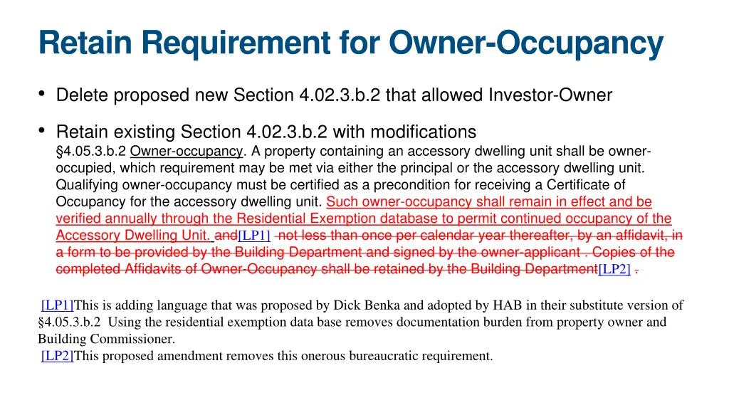 retain requirement for owner occupancy