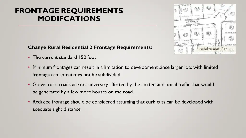 frontage requirements modifcations