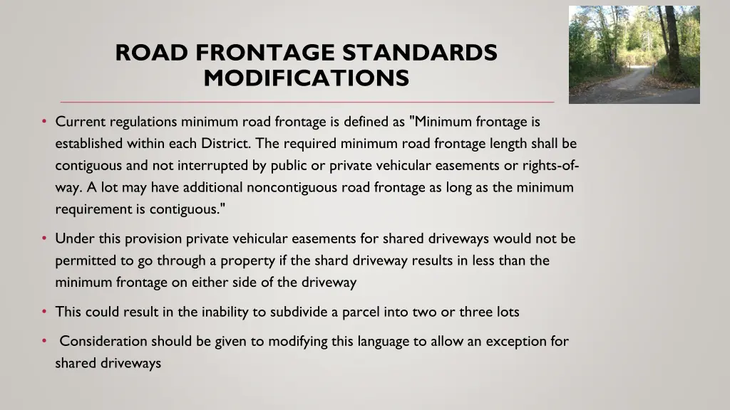 road frontage standards modifications