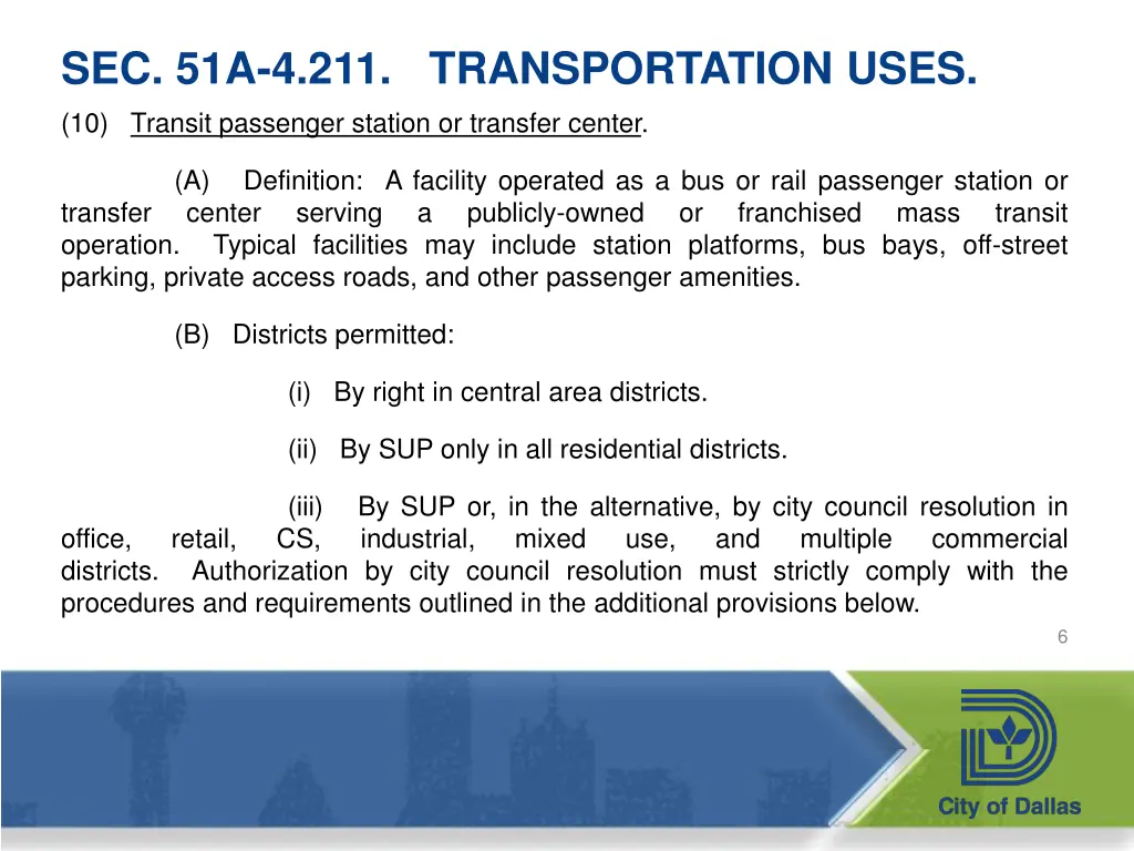 sec 51a 4 211 transportation uses 10 transit