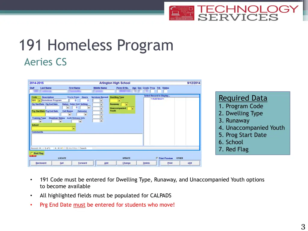 191 homeless program aeries cs