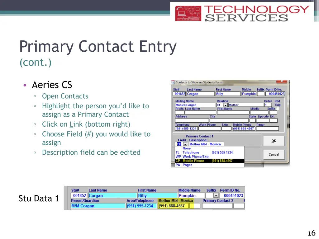 primary contact entry cont