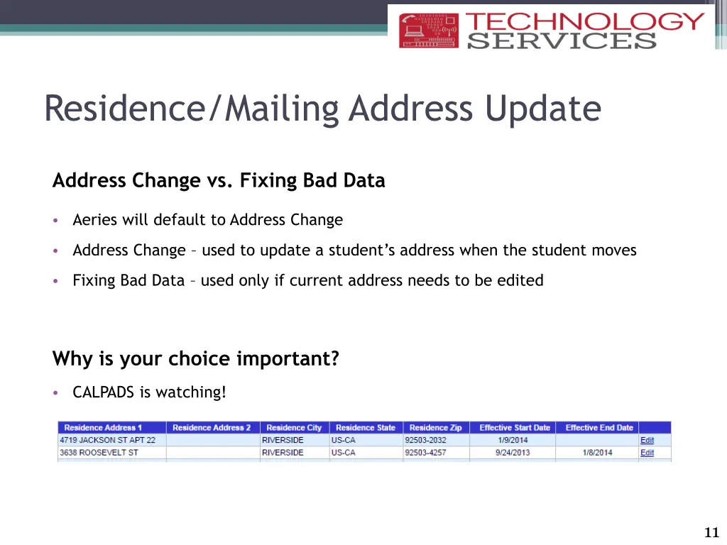 residence mailing address update