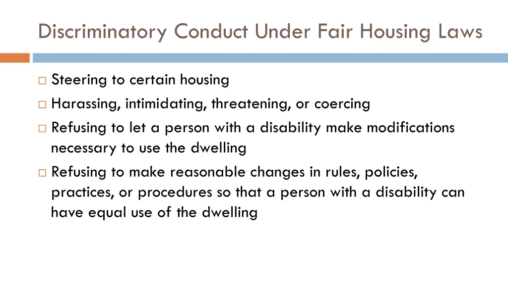 discriminatory conduct under fair housing laws 1