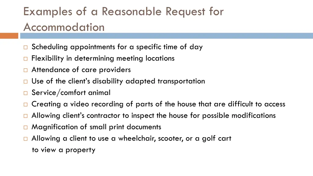 examples of a reasonable request for accommodation