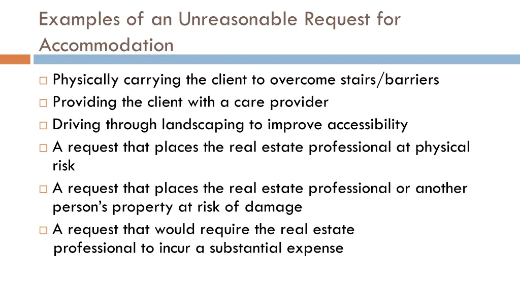 examples of an unreasonable request