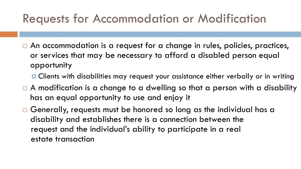 requests for accommodation or modification