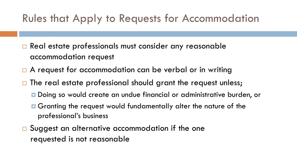 rules that apply to requests for accommodation