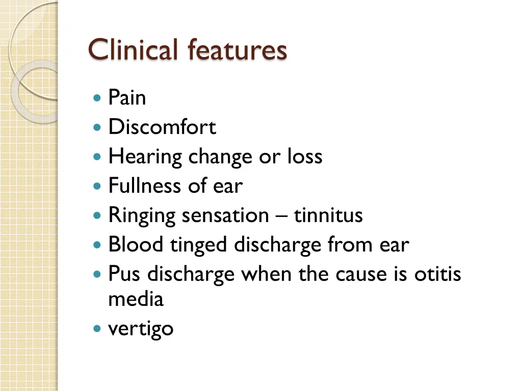 clinical features