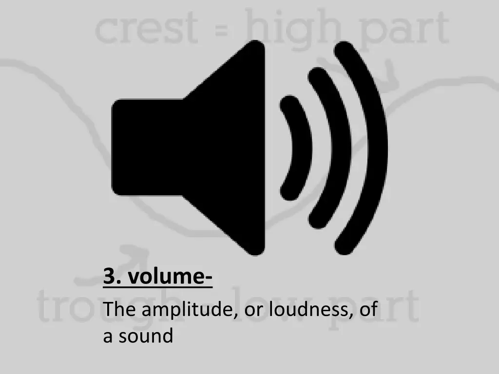 3 volume the amplitude or loudness of a sound