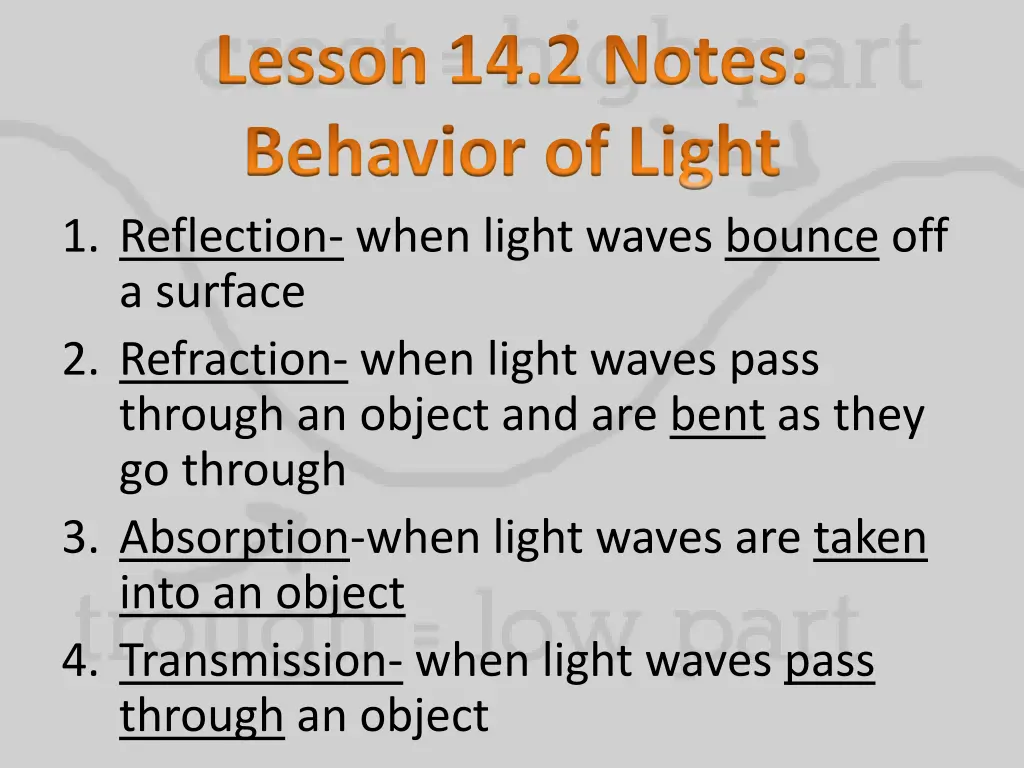 lesson 14 2 notes behavior of light