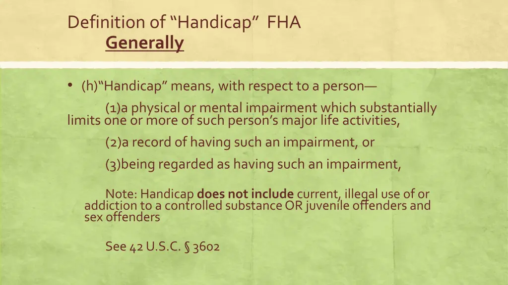 definition of handicap fha generally