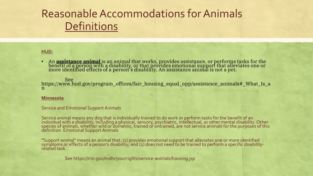 reasonable accommodations for animals definitions