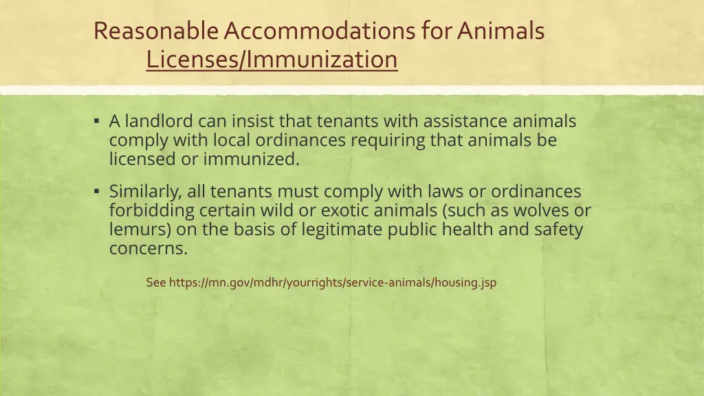 reasonable accommodations for animals licenses