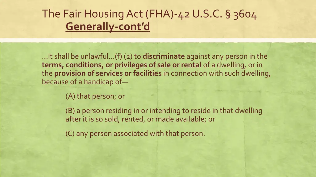 the fair housing act fha 42 u s c 3604 generally 1