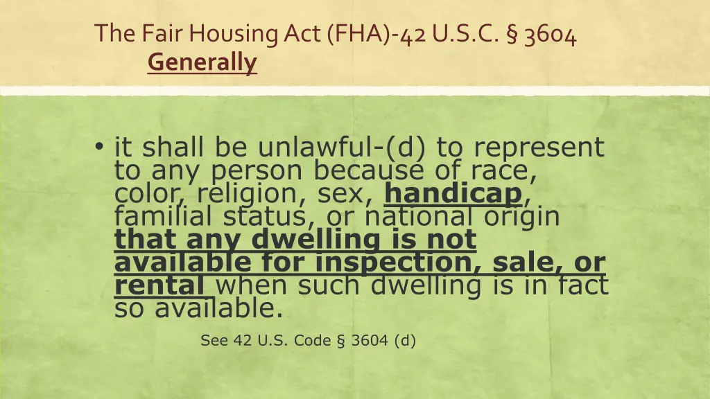 the fair housing act fha 42 u s c 3604 generally