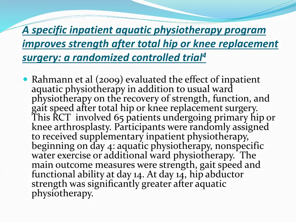 a specific inpatient aquatic physiotherapy