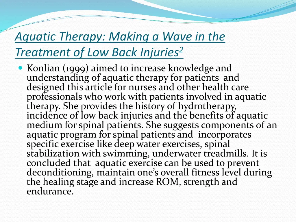 aquatic therapy making a wave in the treatment