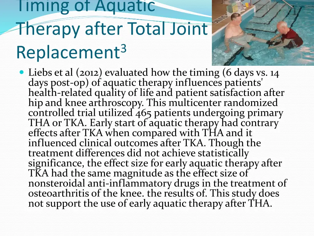 timing of aquatic therapy after total joint