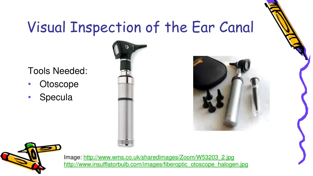 visual inspection of the ear canal