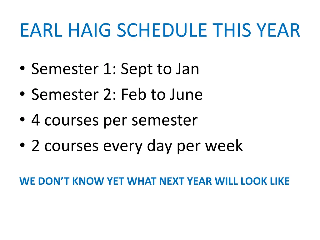 earl haig schedule this year