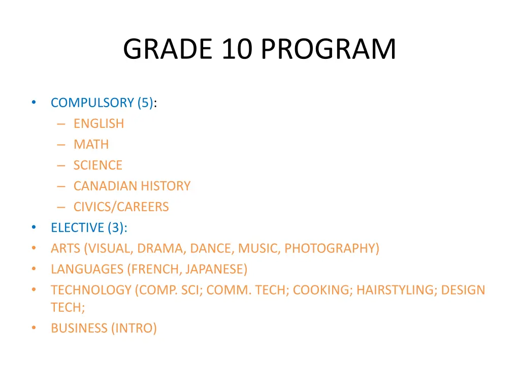 grade 10 program