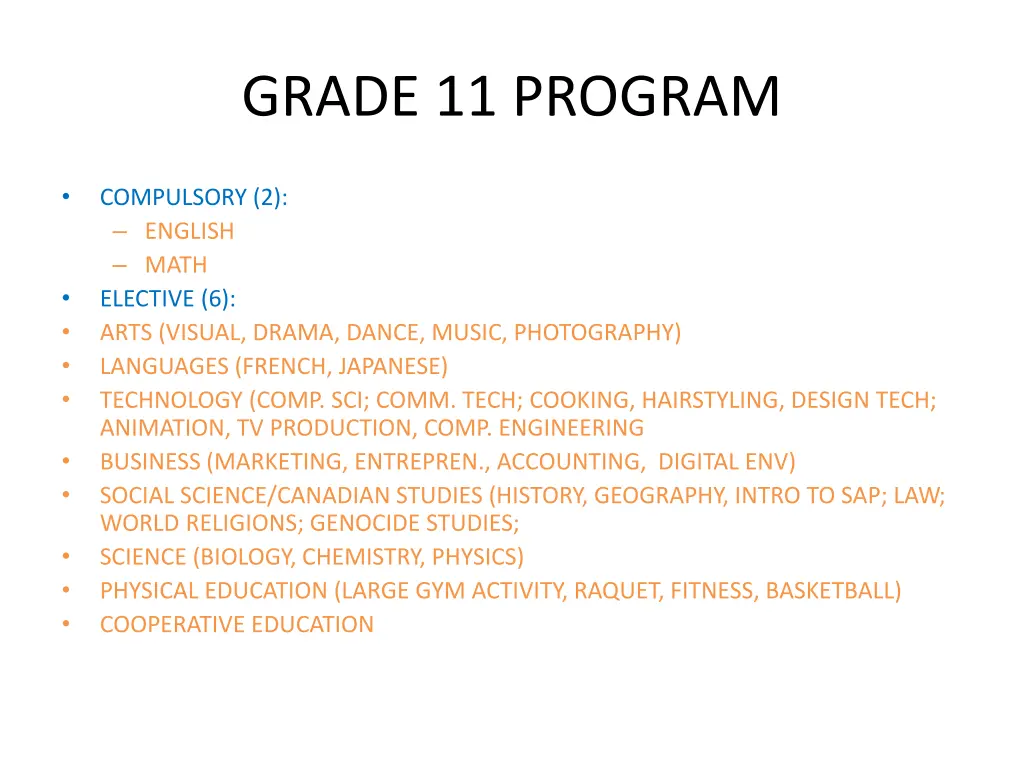 grade 11 program