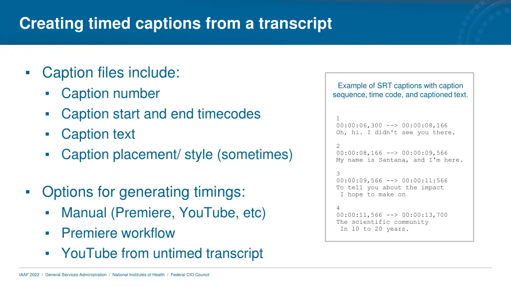 creating timed captions from a transcript