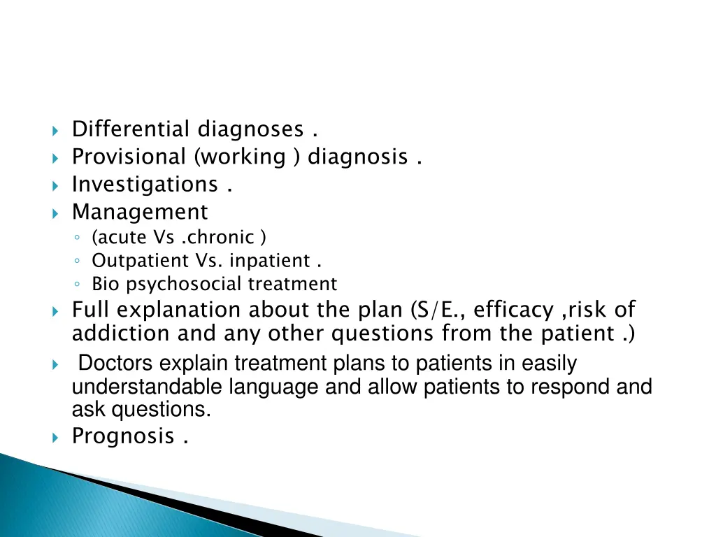 differential diagnoses provisional working