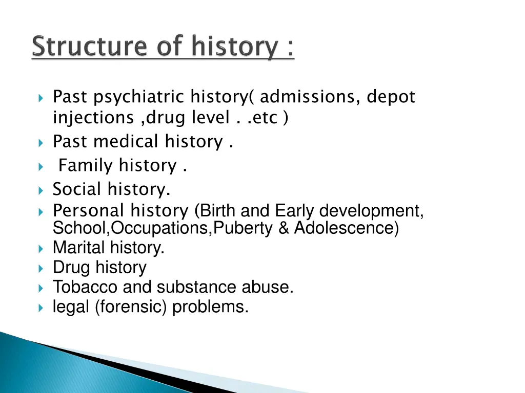 past psychiatric history admissions depot