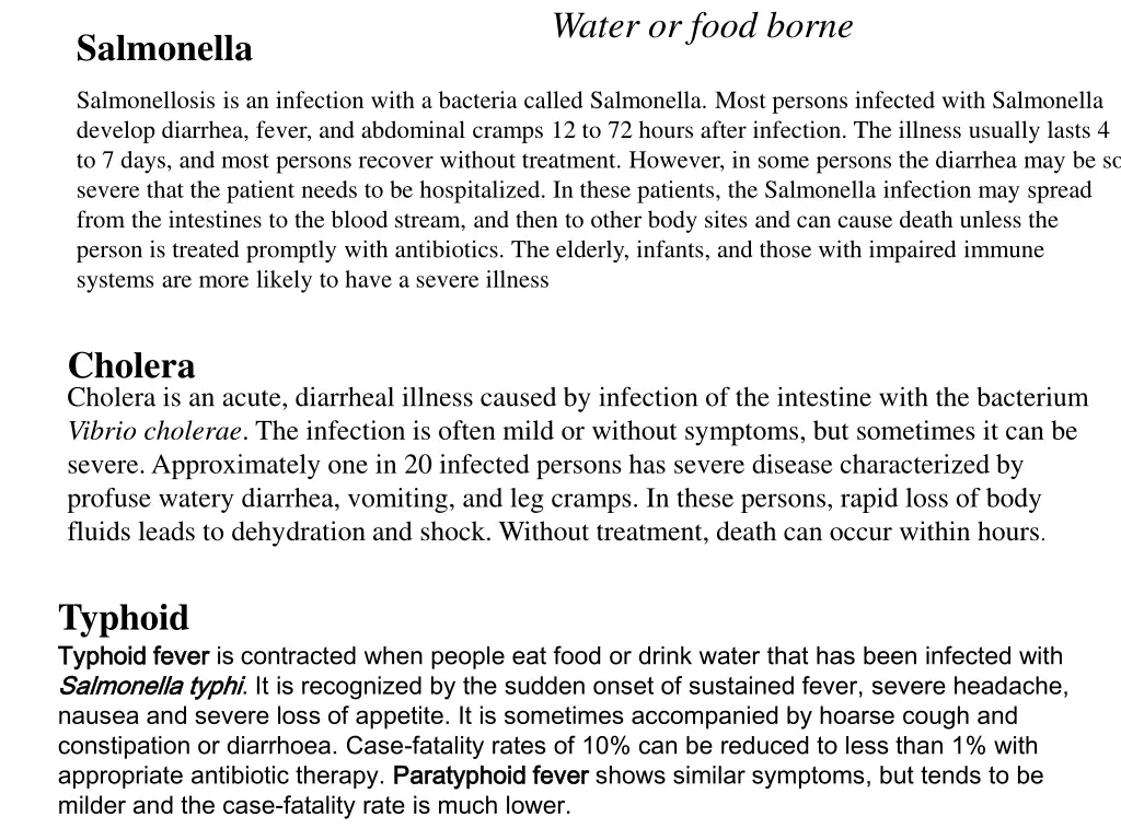 water or food borne