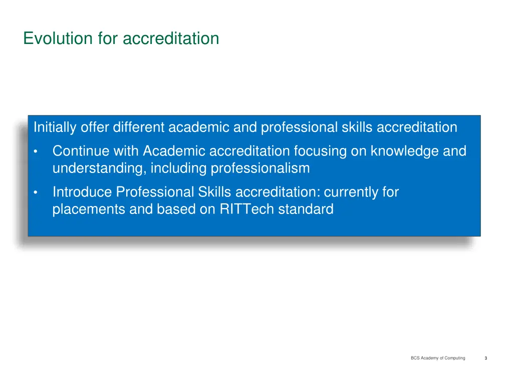 evolution for accreditation