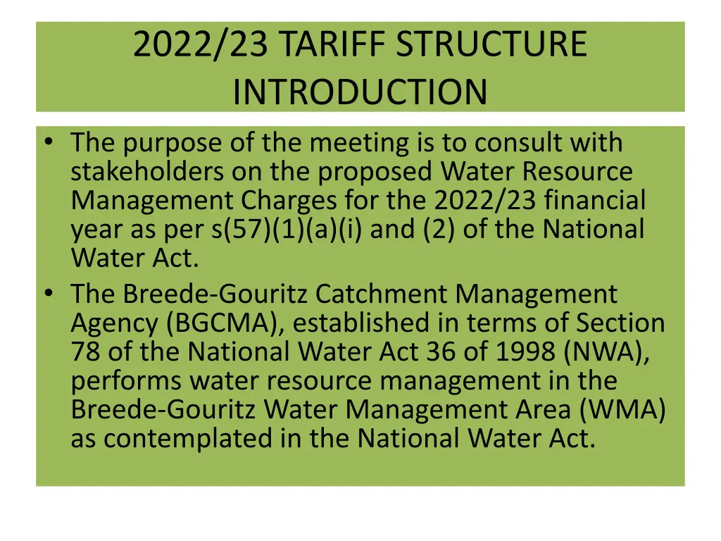 2022 23 tariff structure introduction the purpose