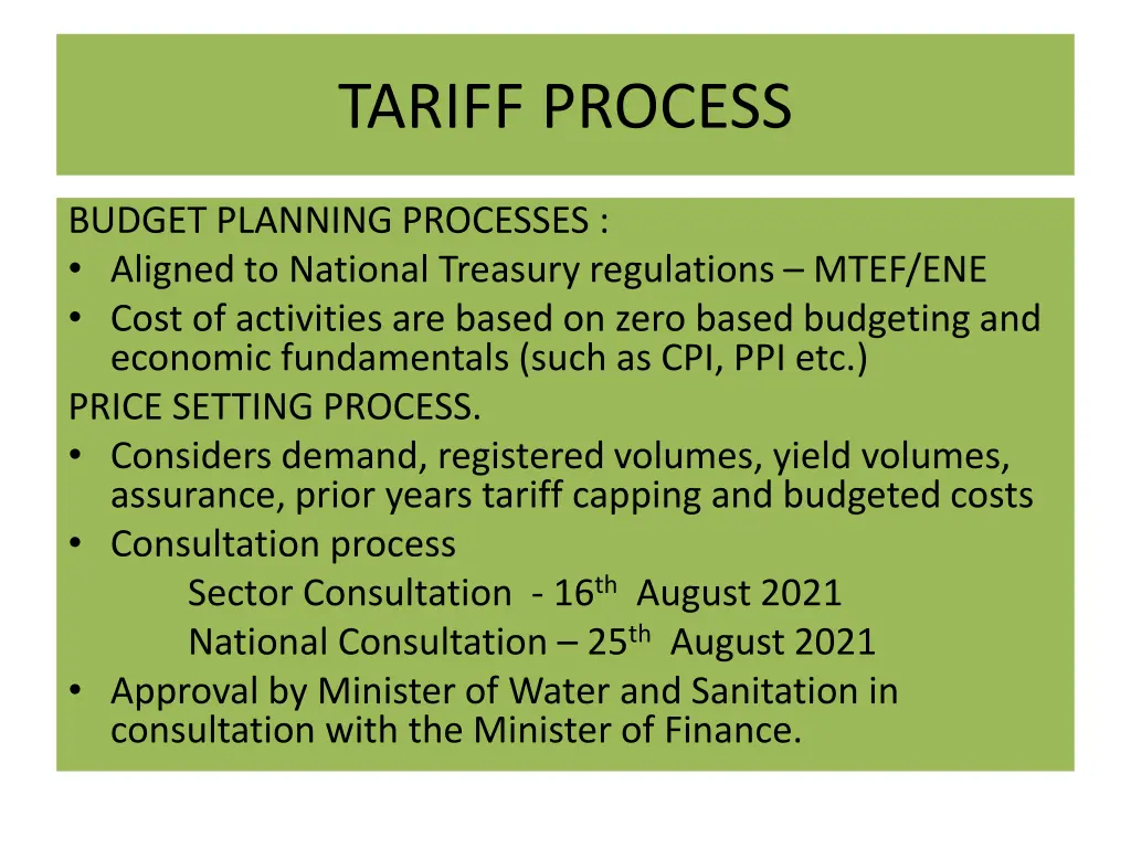 tariff process