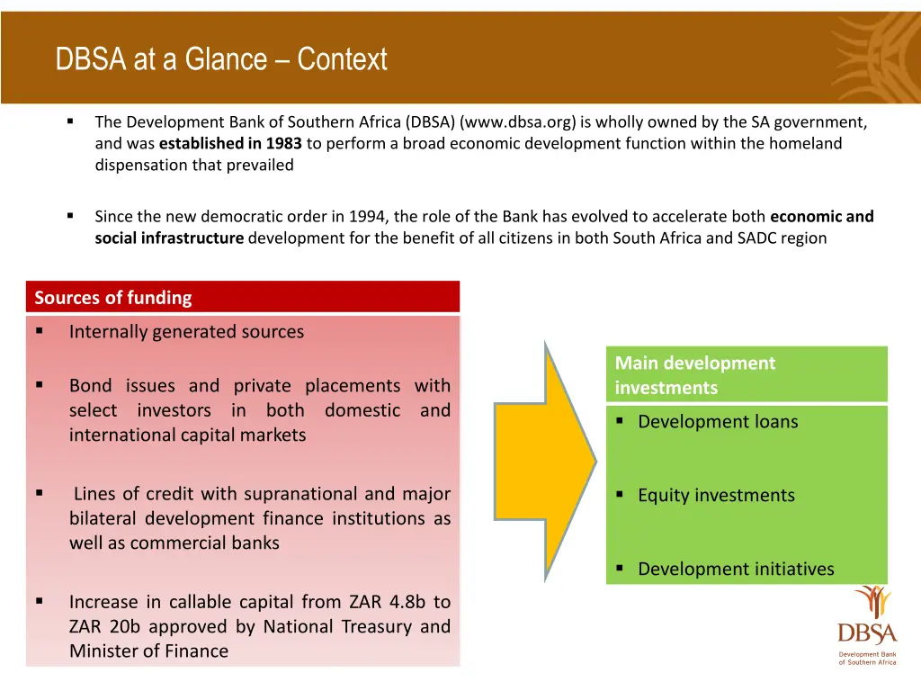 dbsa at a glance context