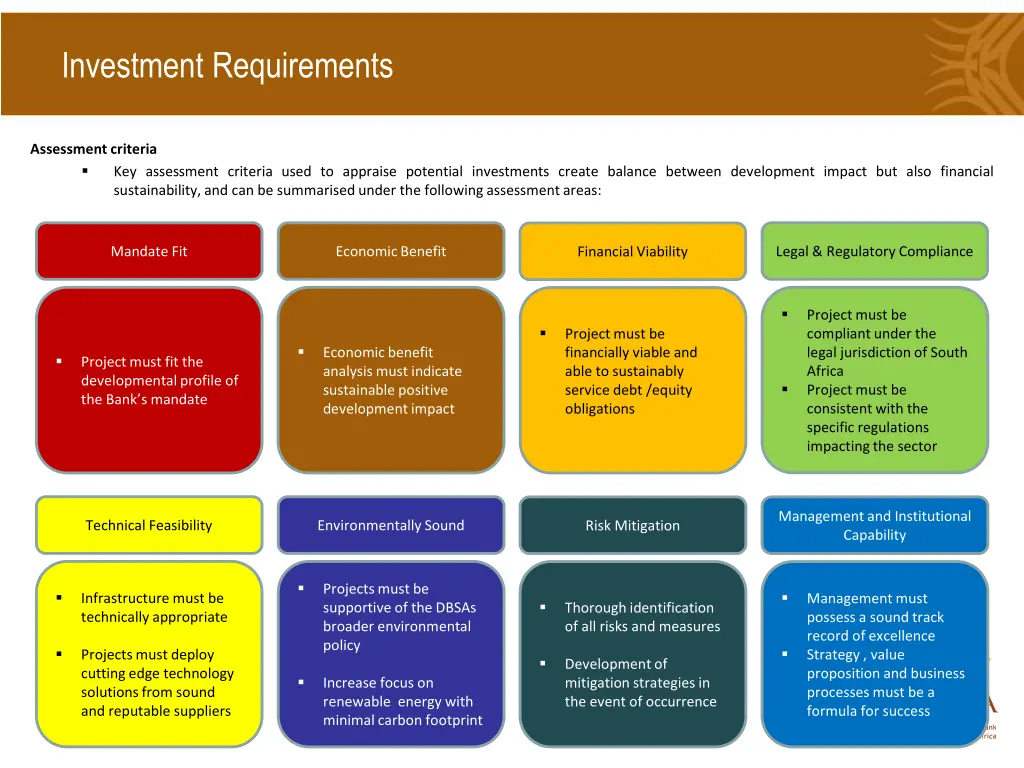 investment requirements