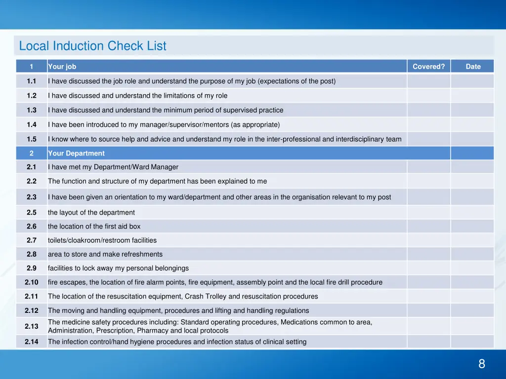 local induction check list