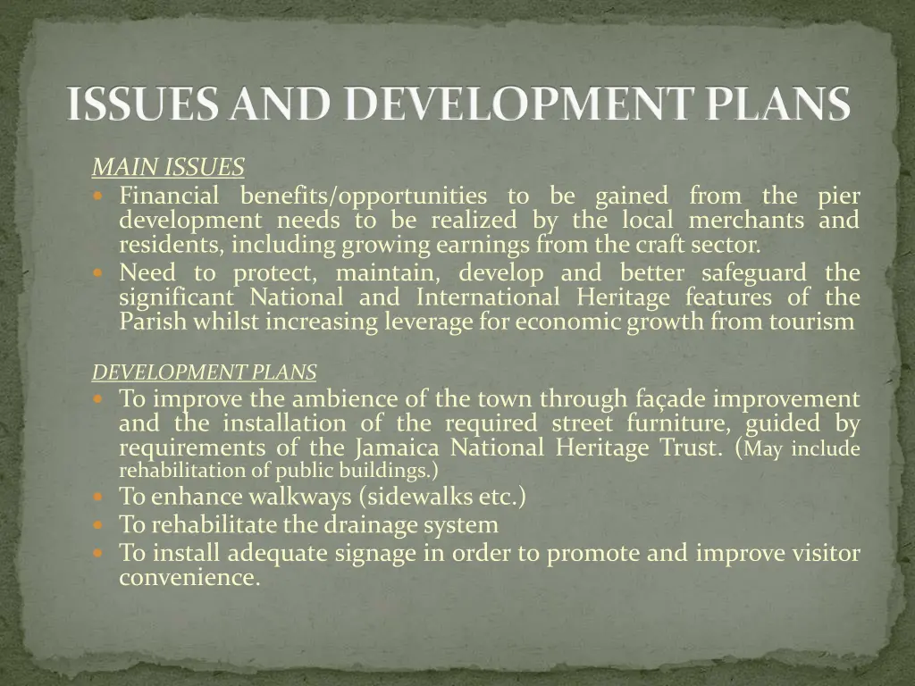 issues and development plans