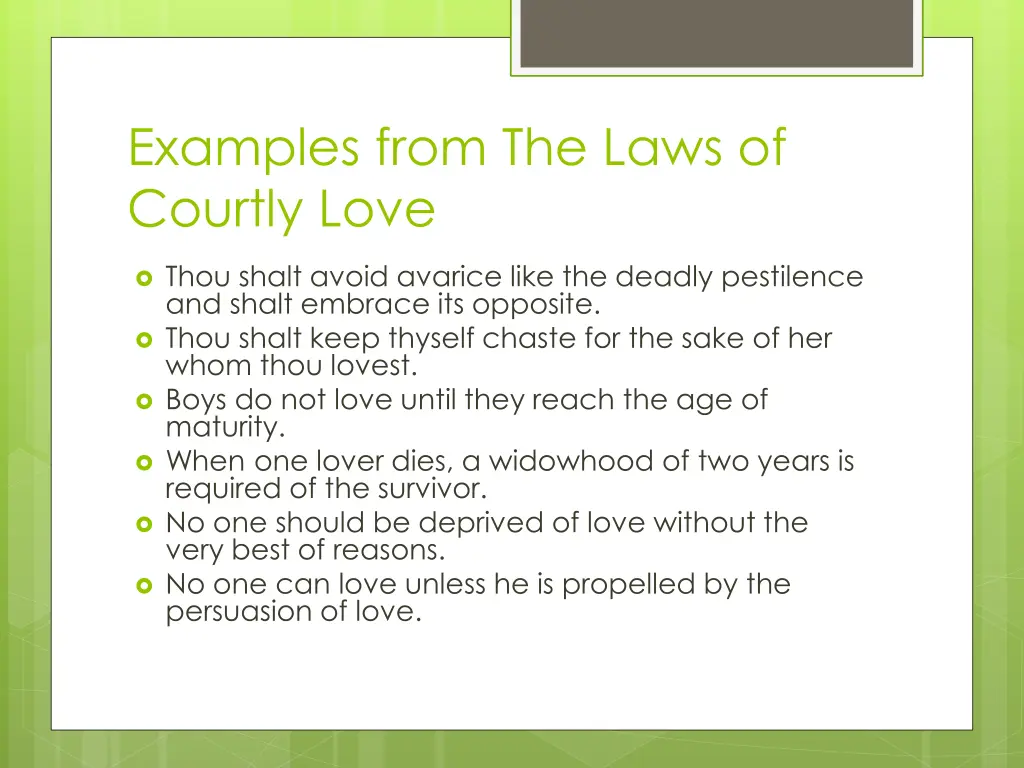 examples from the laws of courtly love