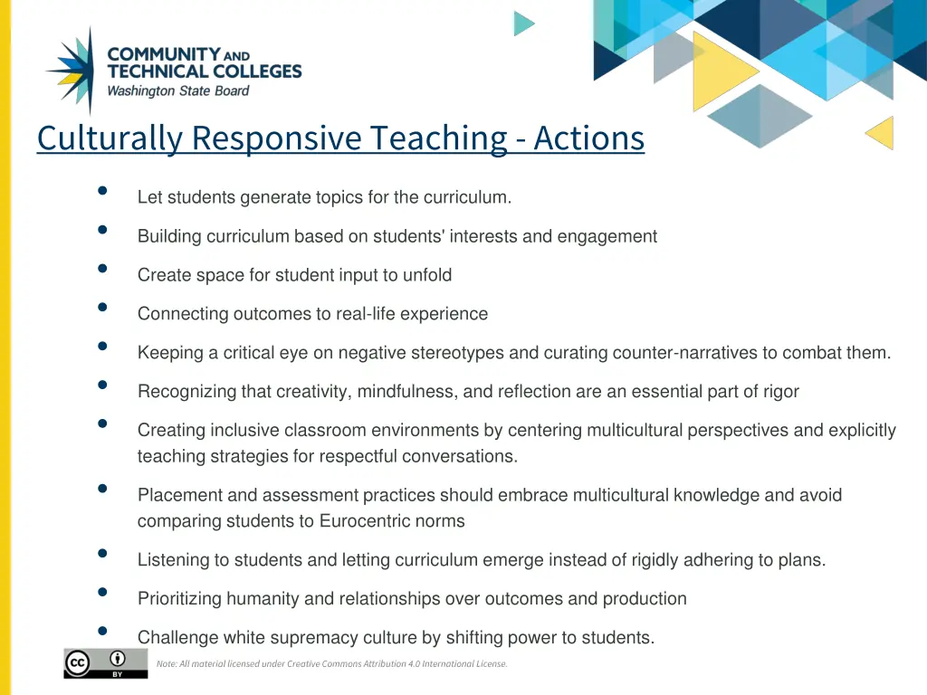 culturally responsive teaching actions