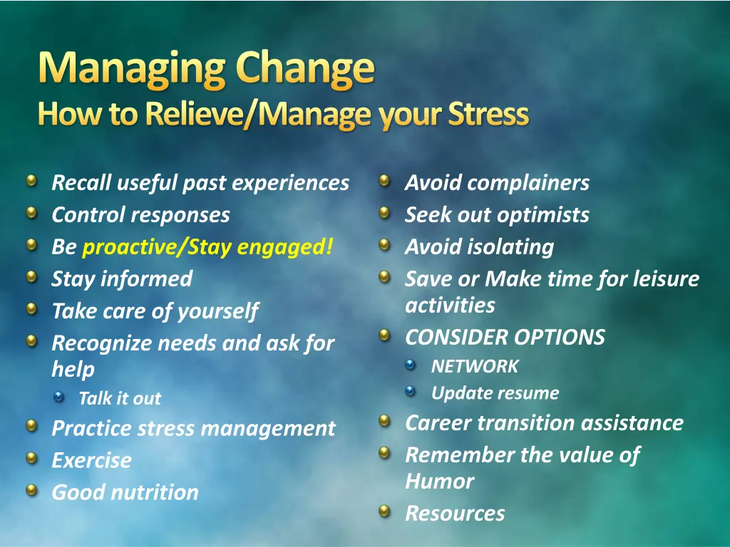 managing change how to relieve manage your stress